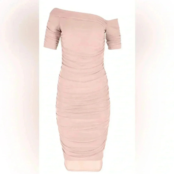 Pale Pink Off the Shoulder Bodycon Dress - Picture 4 of 16